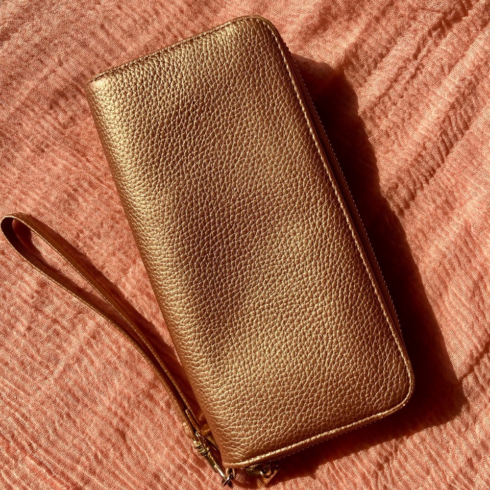 Rose Gold Faux Leather Wristlet
